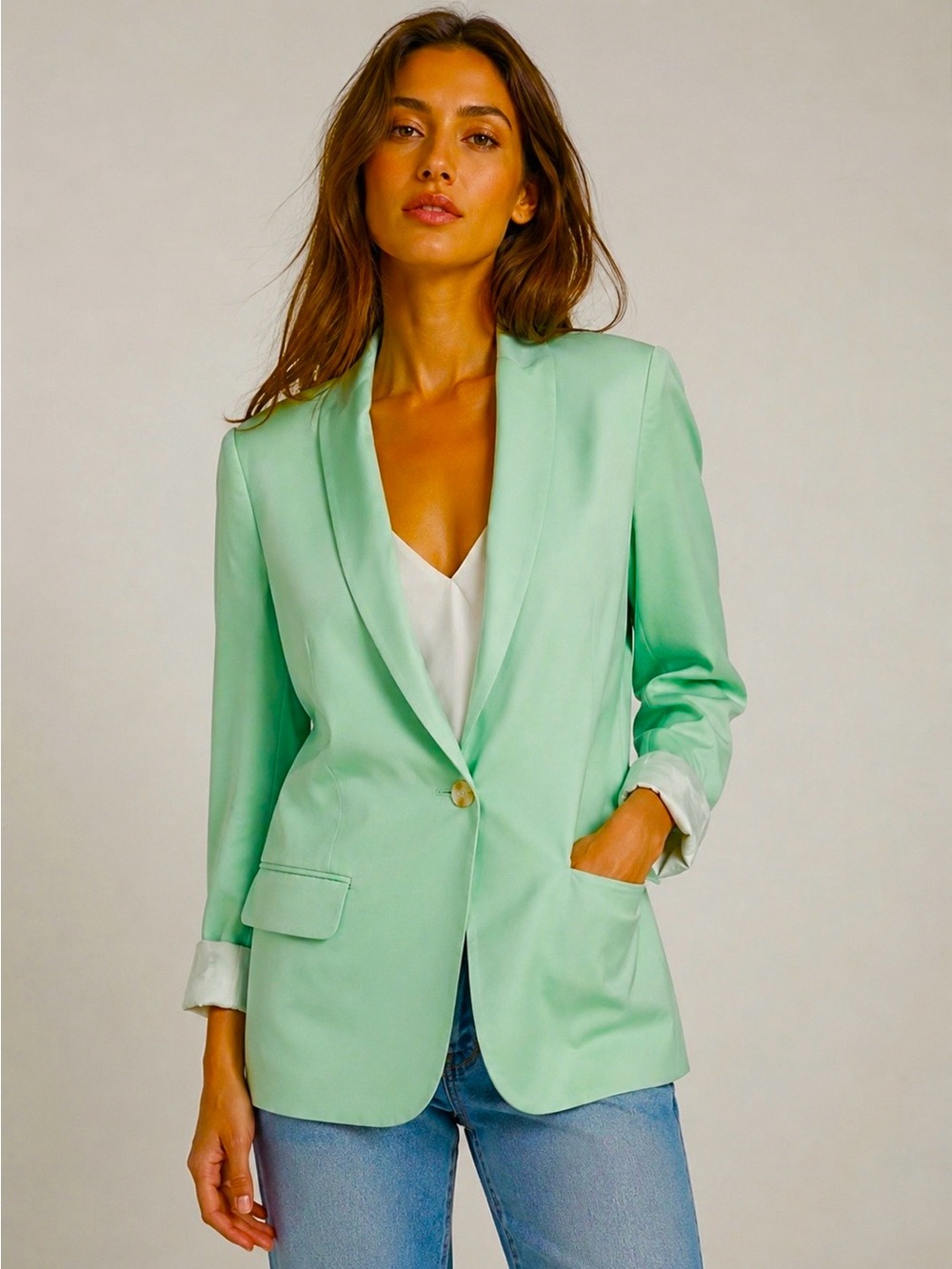 Elizabeth and James Mint Green Silk Blazer Relaxed Fit Size 6